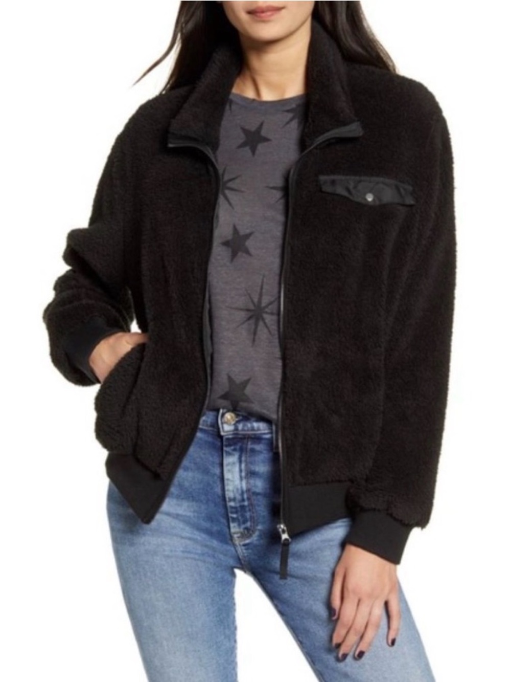 NWOT Rails Austin Fleece Full Zip Teddy Jacket in Black size M